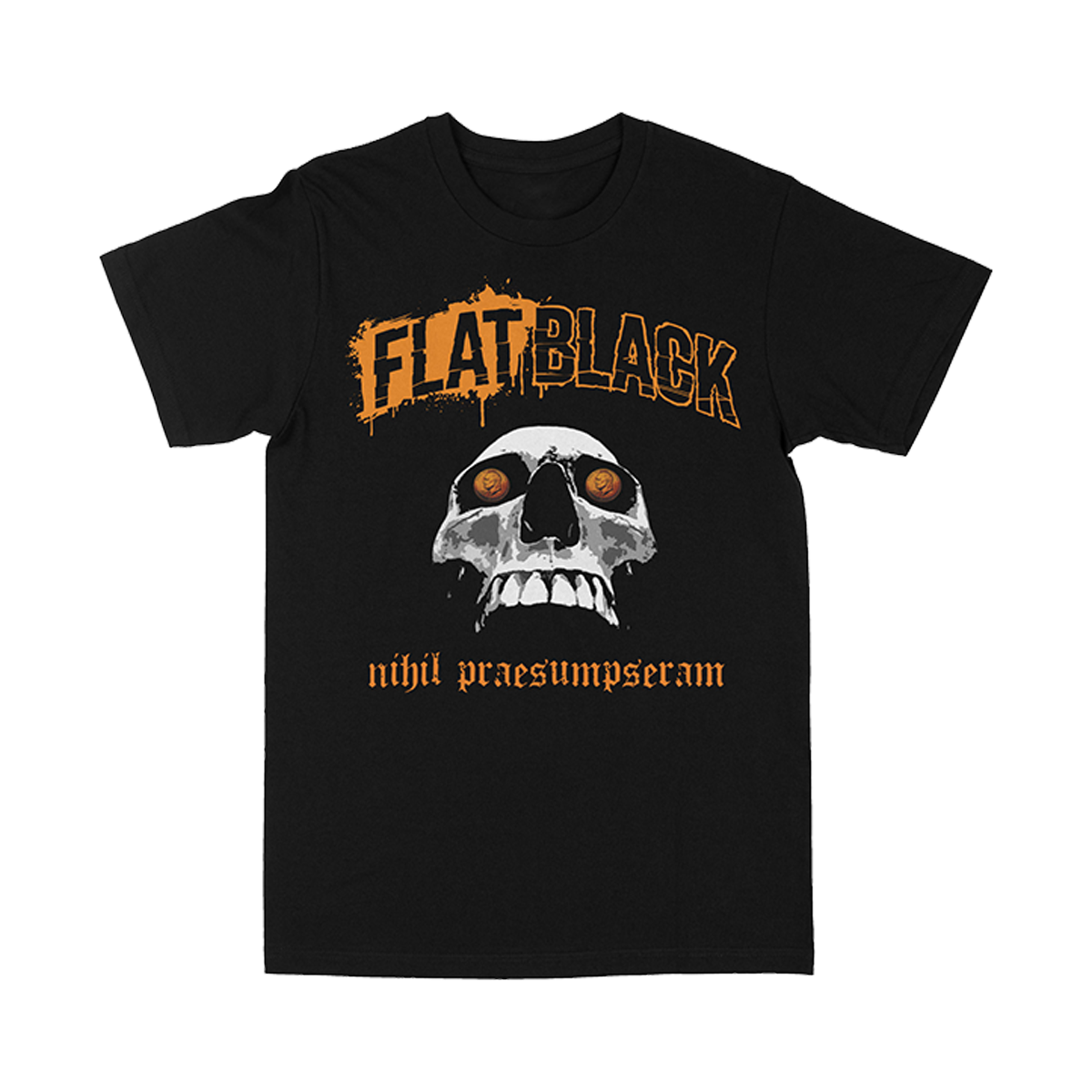A classic black cotton tee with Flat Black logo and artwork.