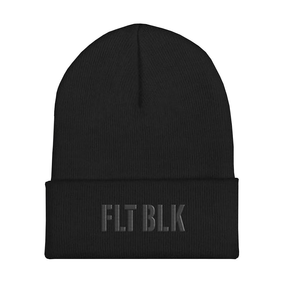 Flat Black logo embroidered on a standard fit beanie.